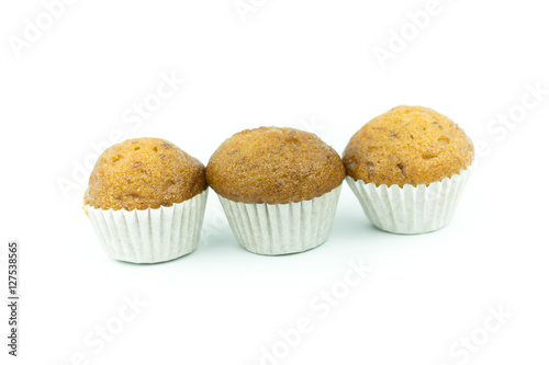 Banana muffin cupcakes isolated on white background