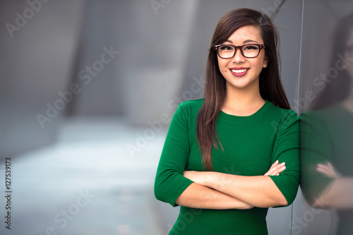 Headshot of cute asian woman professional possibly accountant architect businesswoman lawyer attorney photo