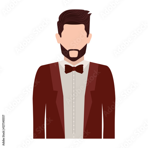 half body silhouette man with bowtie vector illustration