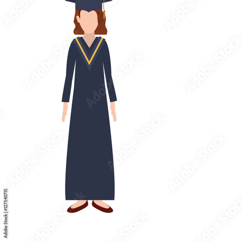 silhouette woman with graduation outfit and redhair vector illustration