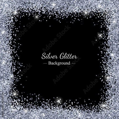 Silver glitter border frame. Vector