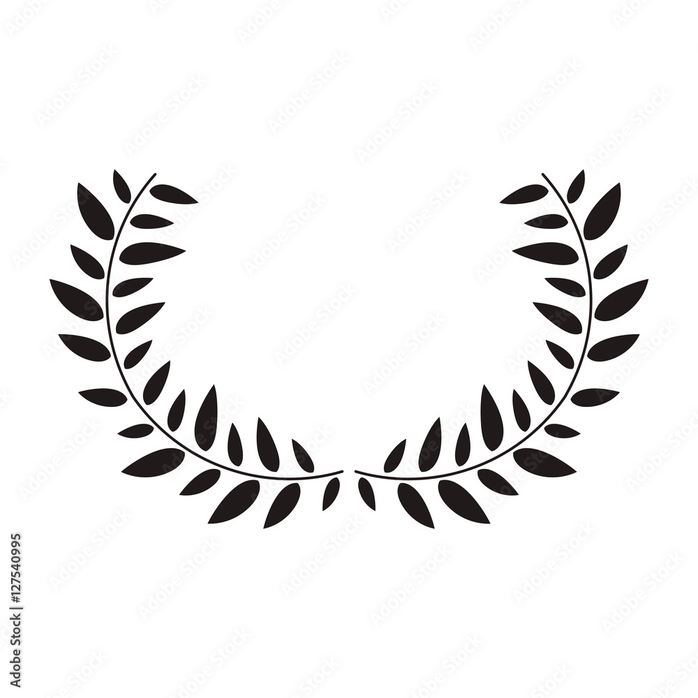 black silhouette half crown with leaves vector illustration