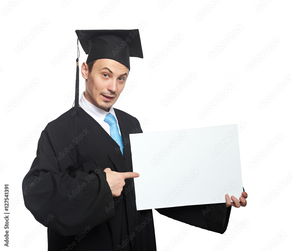 Graduating student with white board Graduating student with white board