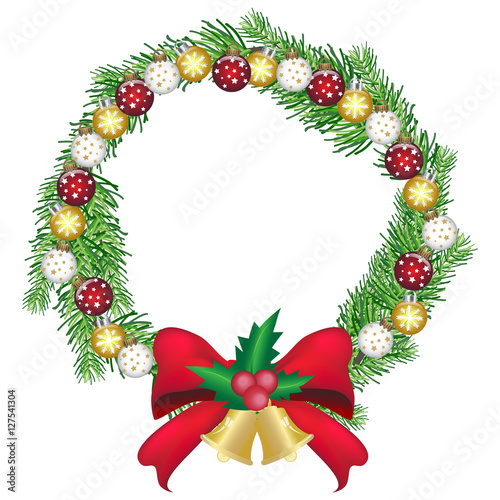 Fototapeta Naklejka Na Ścianę i Meble -  Christmas pine garland with balls, pine wreath, icon