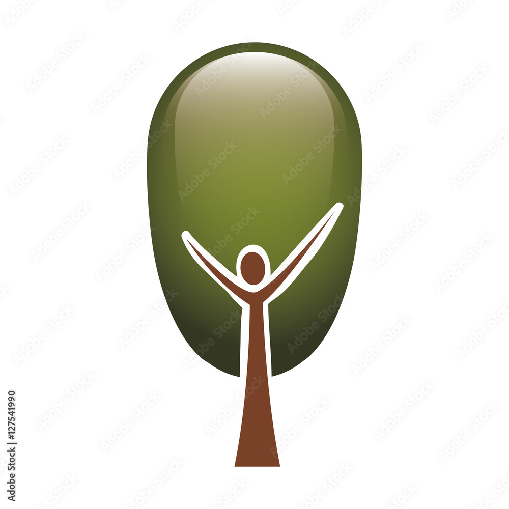 colorful tree trunk human with foliage shape leaf oval vector illustration colorful tree trunk human with foliage shape leaf oval vector illustration