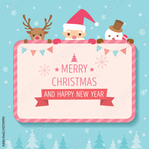  Christmas invitation card decoration with santa claus, reindeer and snowman.