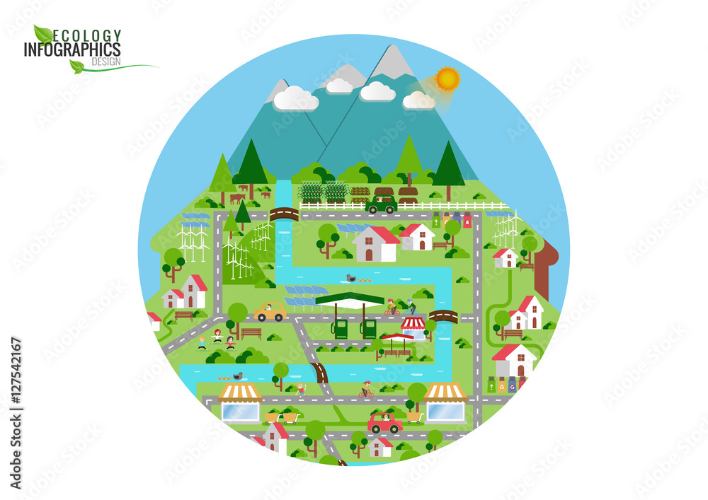 Infographic green ecology city and Renewable energy friendly con Infographic green ecology city and Renewable energy friendly con