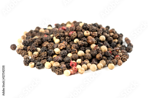 Colorful mixed peppercorns isolated on white background