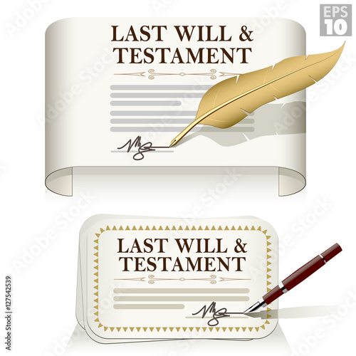 Last will and testament document signed with a pen or feather