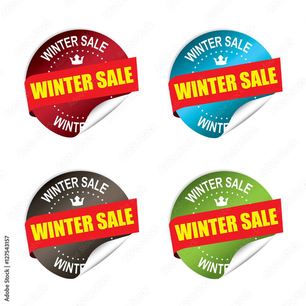 Winter sale sticker, button, label and sign set .
