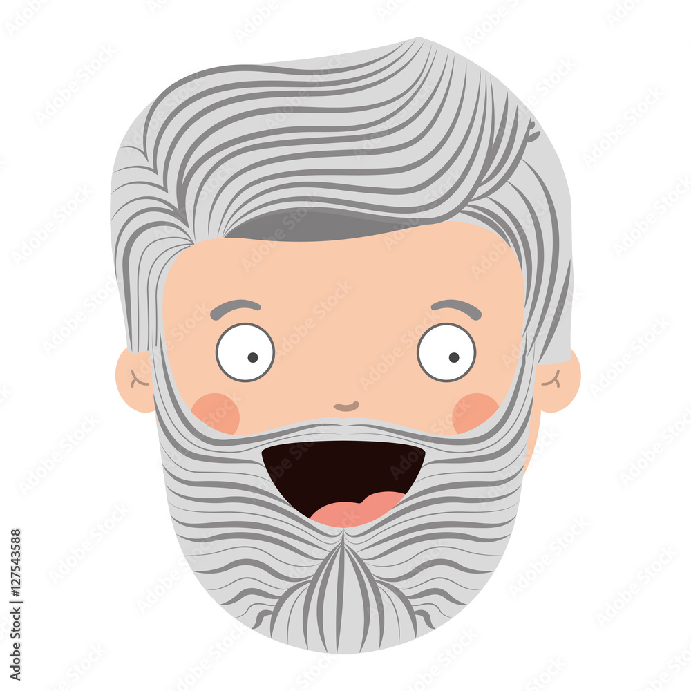 colorful old man head with beard and smiling face vector illustration ...