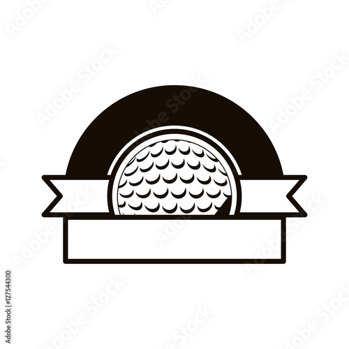 gray scale emblem half with golf ball and ribbon vector illustration