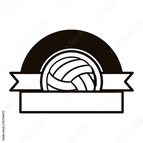 gray scale emblem half with volleyball ball and ribbon vector illustration