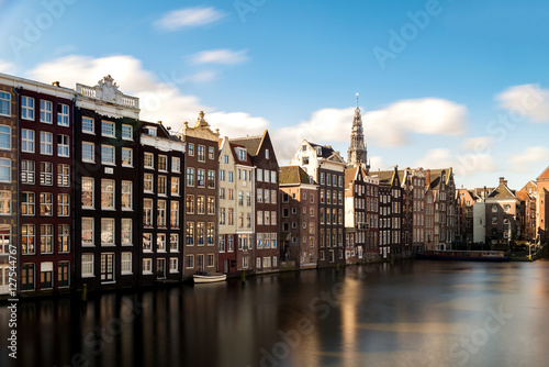 Canvas Print Amsterdam city view of Netherlands traditional houses.