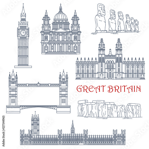 Attractions of Great Britain and Chile linear icon