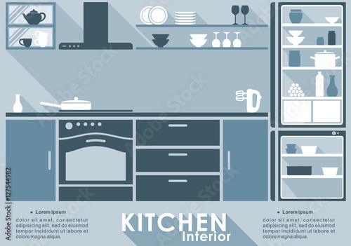 Kitchen interior in flat style