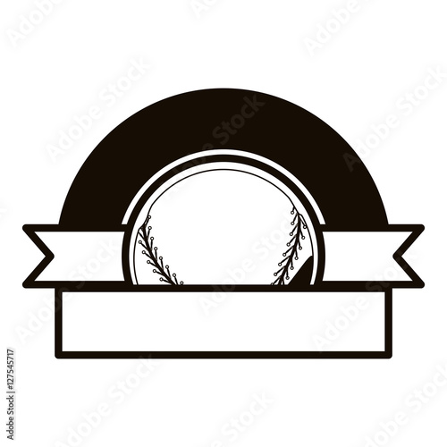 Canvas Print gray scale emblem half with baseball ball and ribbon vector illustration