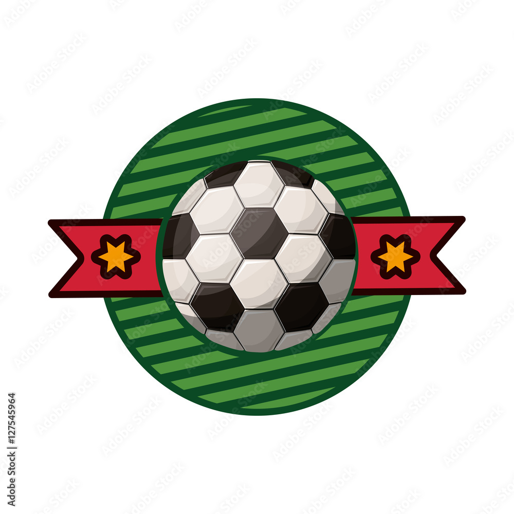 silhouette color emblem with soccer ball and ribbon in middle vector illustration silhouette color emblem with soccer ball and ribbon in middle vector illustration