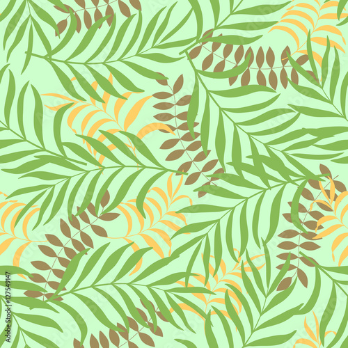 Seamless pattern with hand-drawn tropical leaves