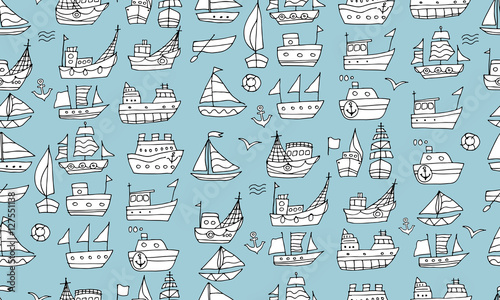 Cute little ships, seamless pattern for your design