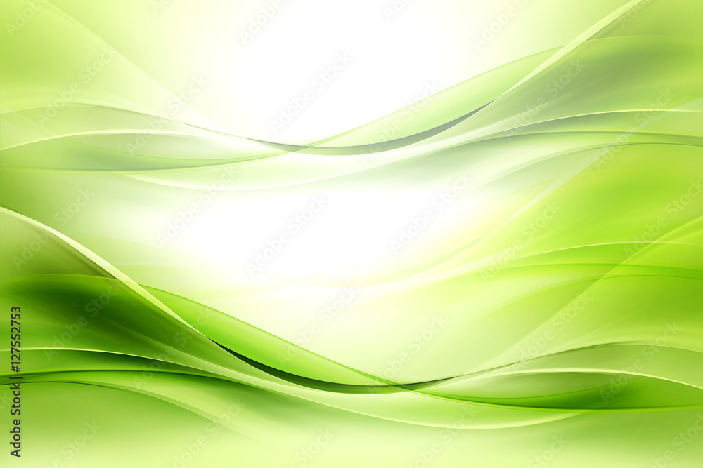 Obraz premium Green bright waves art. Blurred effect background. Abstract creative graphic design. Decorative fractal style.