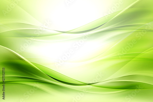 Green bright waves art. Blurred effect background. Abstract creative graphic design. Decorative fractal style.