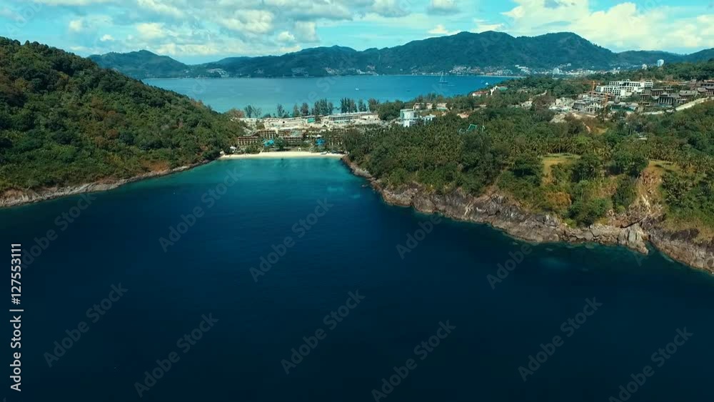 Aerial view on white sand Phuket beach. Aerial view on white sand Phuket beach.