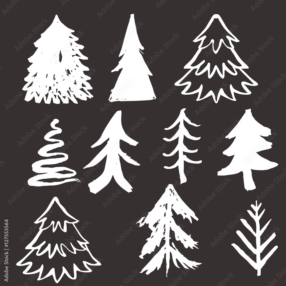 Obraz premium Christmas tree hand drawn llustration.