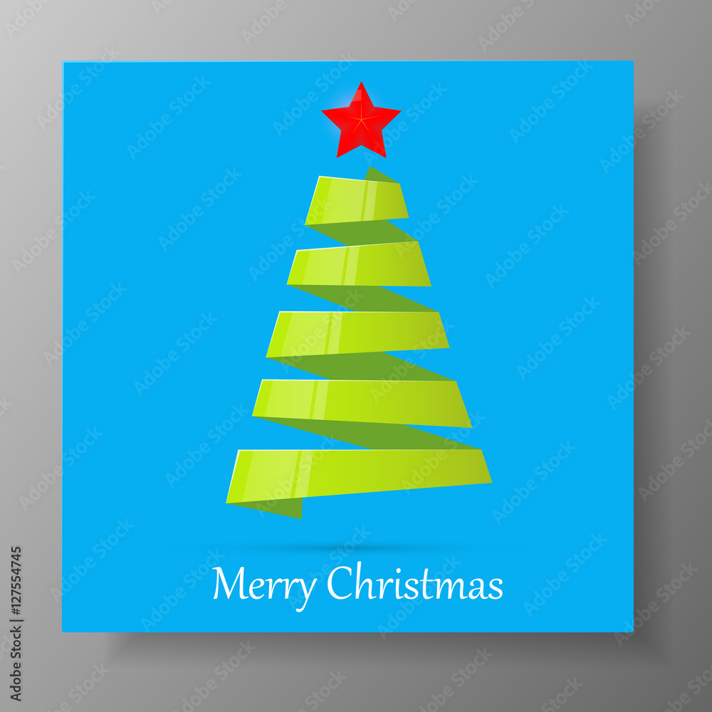 Green Christmas tree from ribbon with red star. Vector illustration