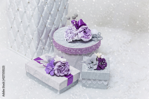 Set of flower decorated present boxes photo