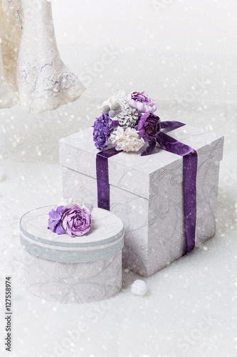 Set of flower decorated present boxes photo