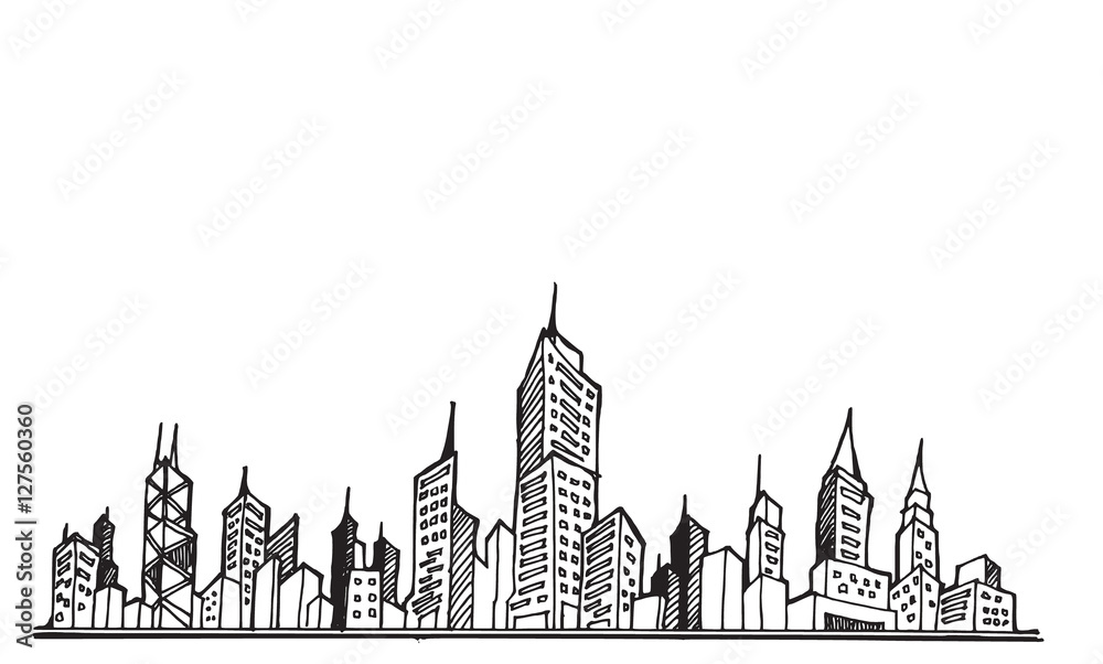 Cityscape Vector Illustration Line Sketched Up eps10