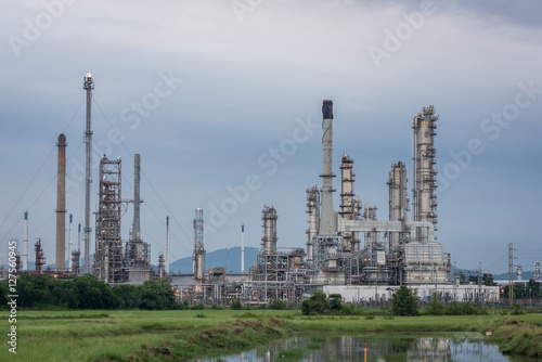 Oil Refinery factory Petroleum in sunset at twilight