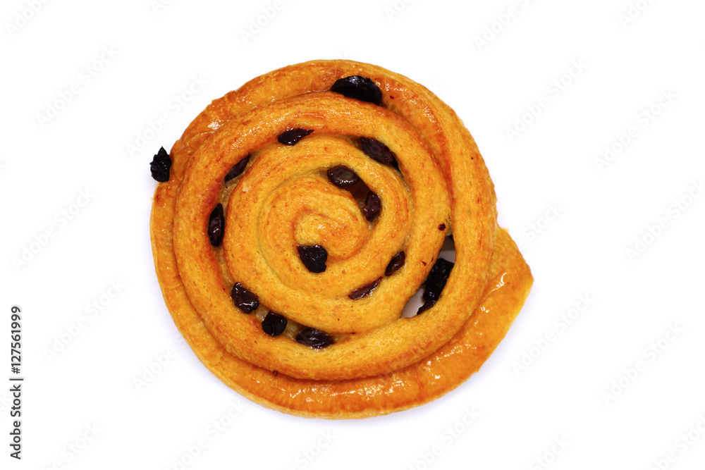 Fototapeta premium cinnamon raisin bread roll on white background