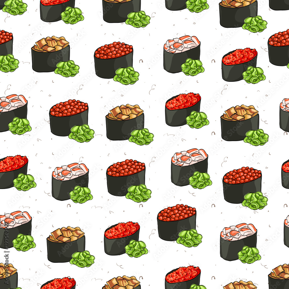 Seamless pattern of sushi
