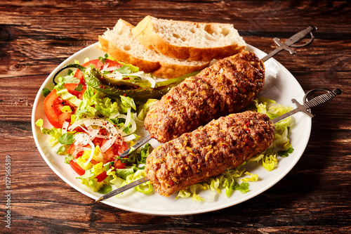 Delicious Turkish adana skewers or kebabs