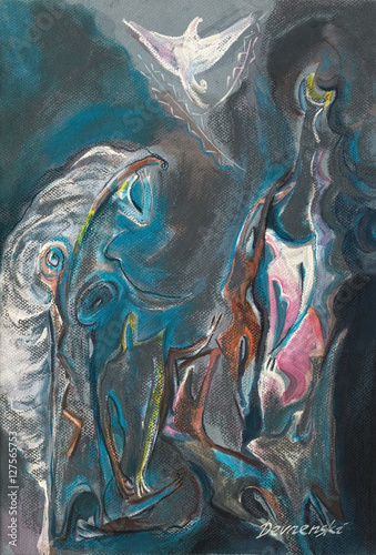 Abstract pastel painting art. Pastel drawing on paper, mixed media modern art. Original and unique Art made by Devnenski. 