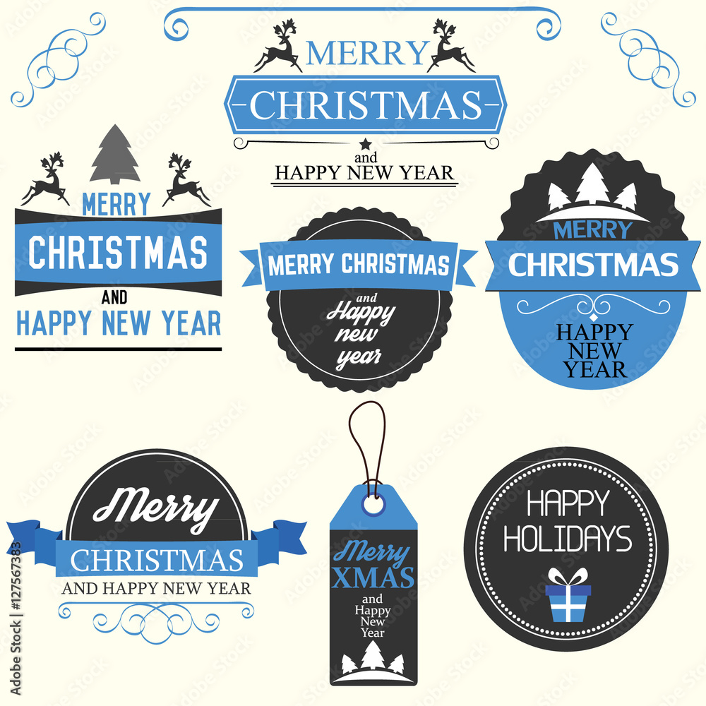 Christmas Labels Blau