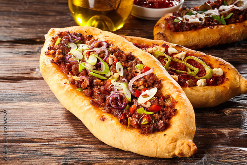 Turkish pizza bread with meat and spices