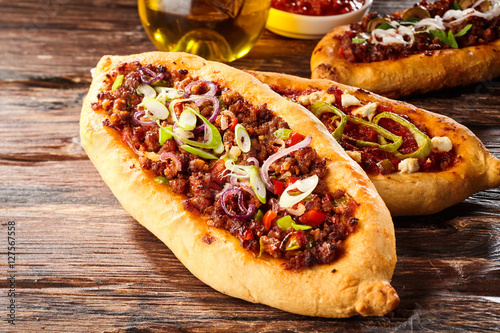 Turkish pide pizza loaves with oil