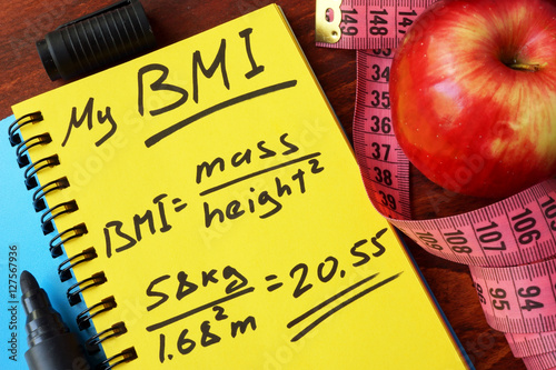 My BMI formula written on a page. Body Mass Index.