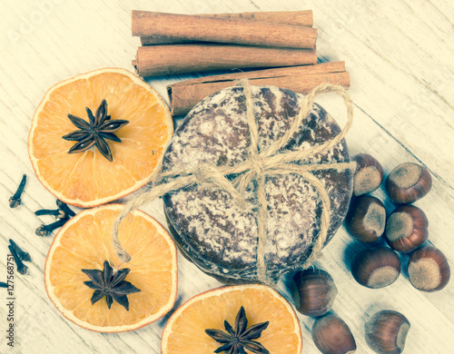 Wallpaper Mural Gingerbread cookies, cinnamon and orange slices. Christmas decoration. Torontodigital.ca