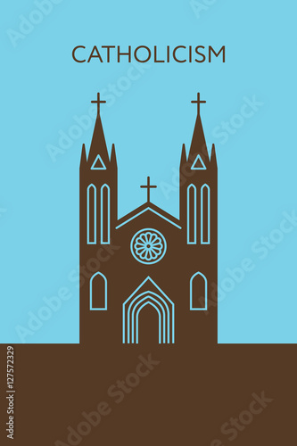 Catholic cathedral icon. Christianity concept. Religious building. Landmark