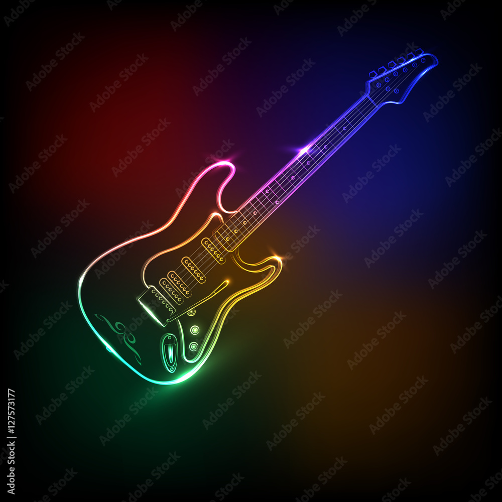 Fototapeta premium Guitar isolate. Neon electric guitar .Vector illustration.