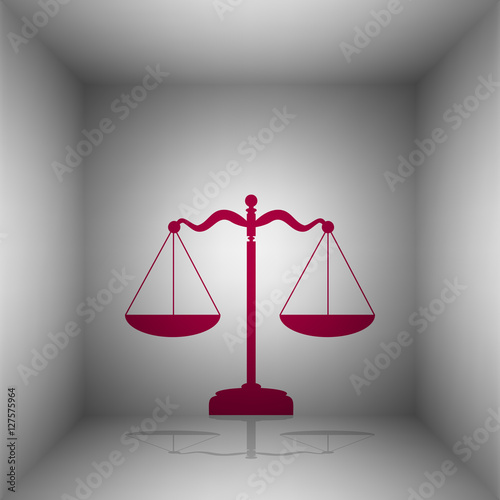 Scales balance sign. Bordo icon with shadow in the room.