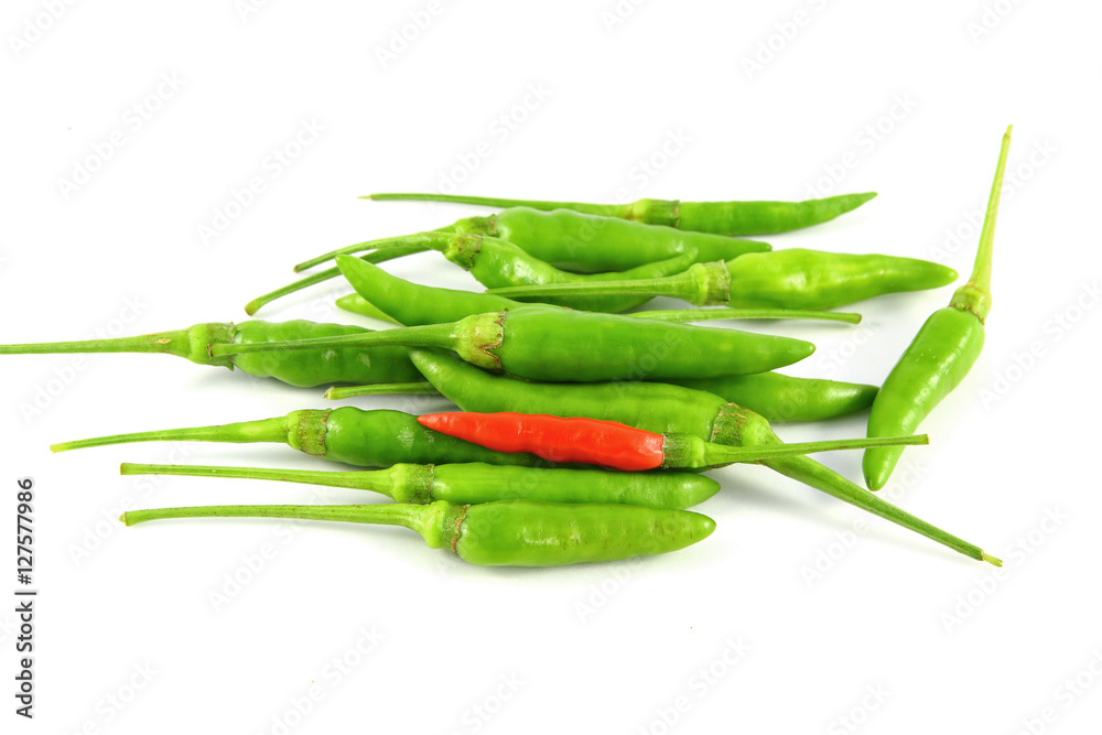 Red and green chili pepper on a white background Red and green chili pepper on a white background