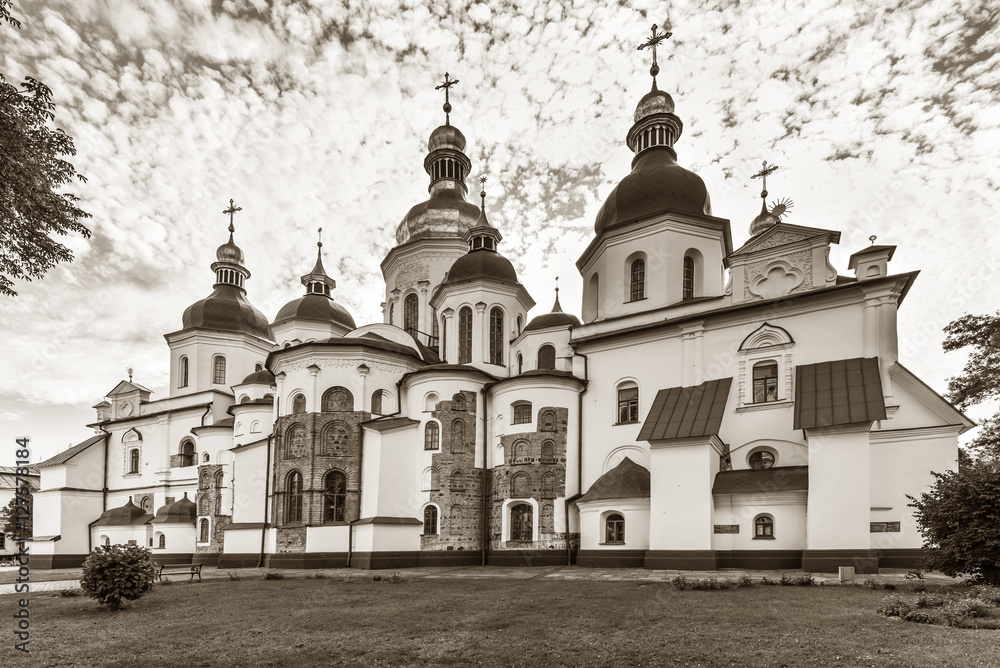 Rear view of Saint Sophia Cathedral in Kiev, 11th century, black