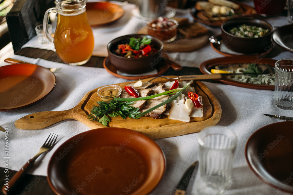 popular Ukrainian dishes on the table, food photography