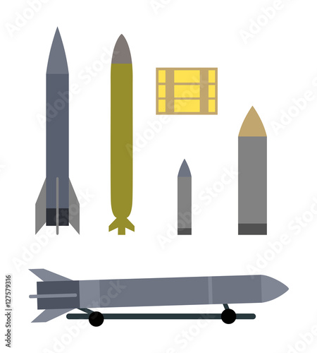 Military Ammunition Types Isolated on White.