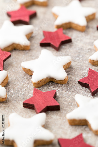 Christmas cookies with small christmas decoration.